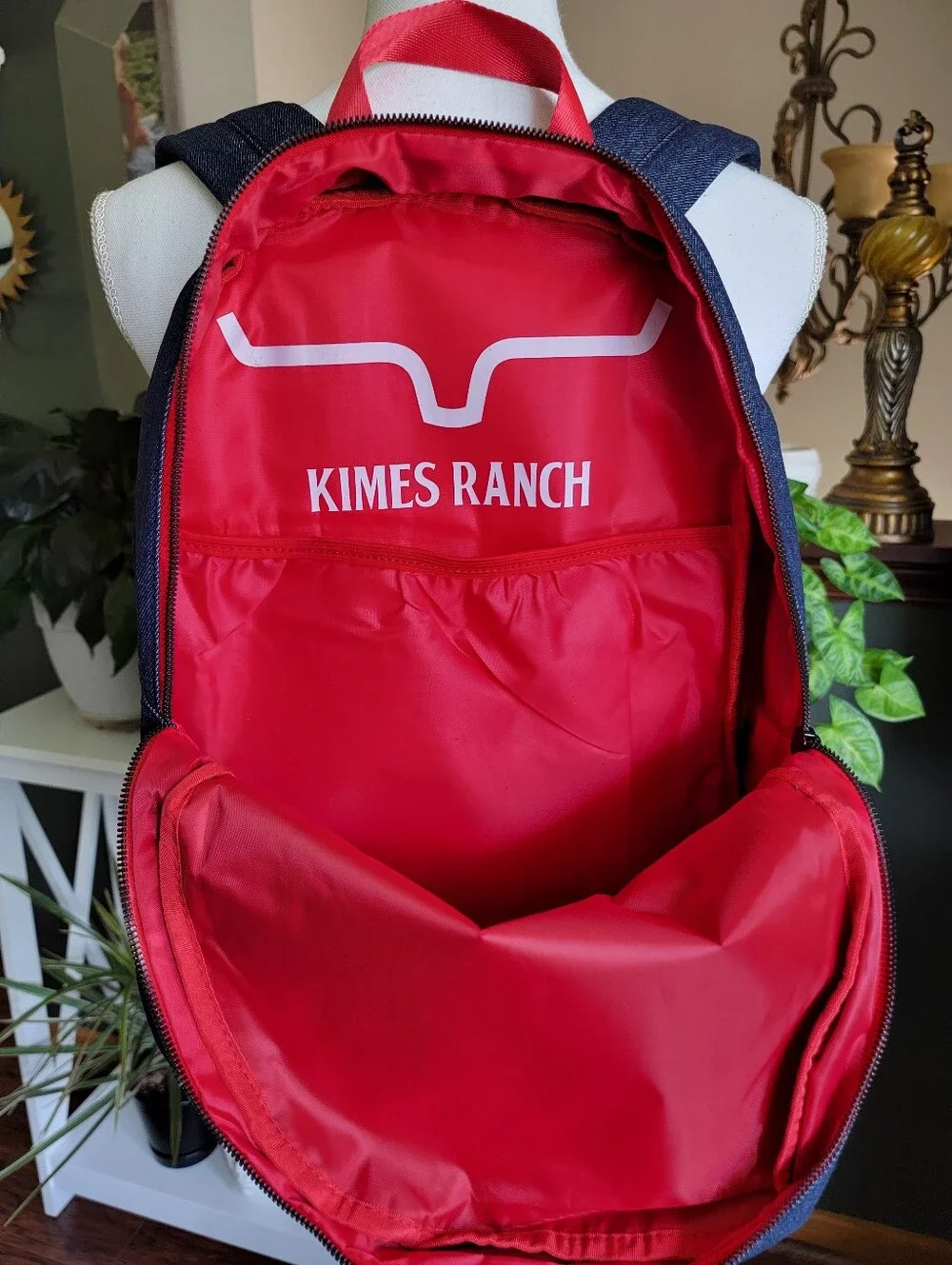 NWOT Kimes Ranch Jeans Denim & Camouflage Backpack with Red Accents